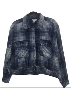 Vintage Fashion Passport Blue Plaid Wool Blend Shirt Jacket